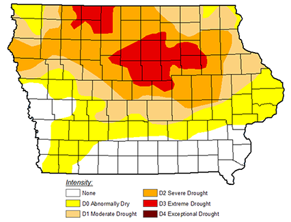 National Drought Mitigation Center map of the 2021 drought in Iowa