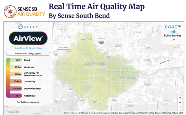 AirView interpolation of South Bend's air quality for a given day.